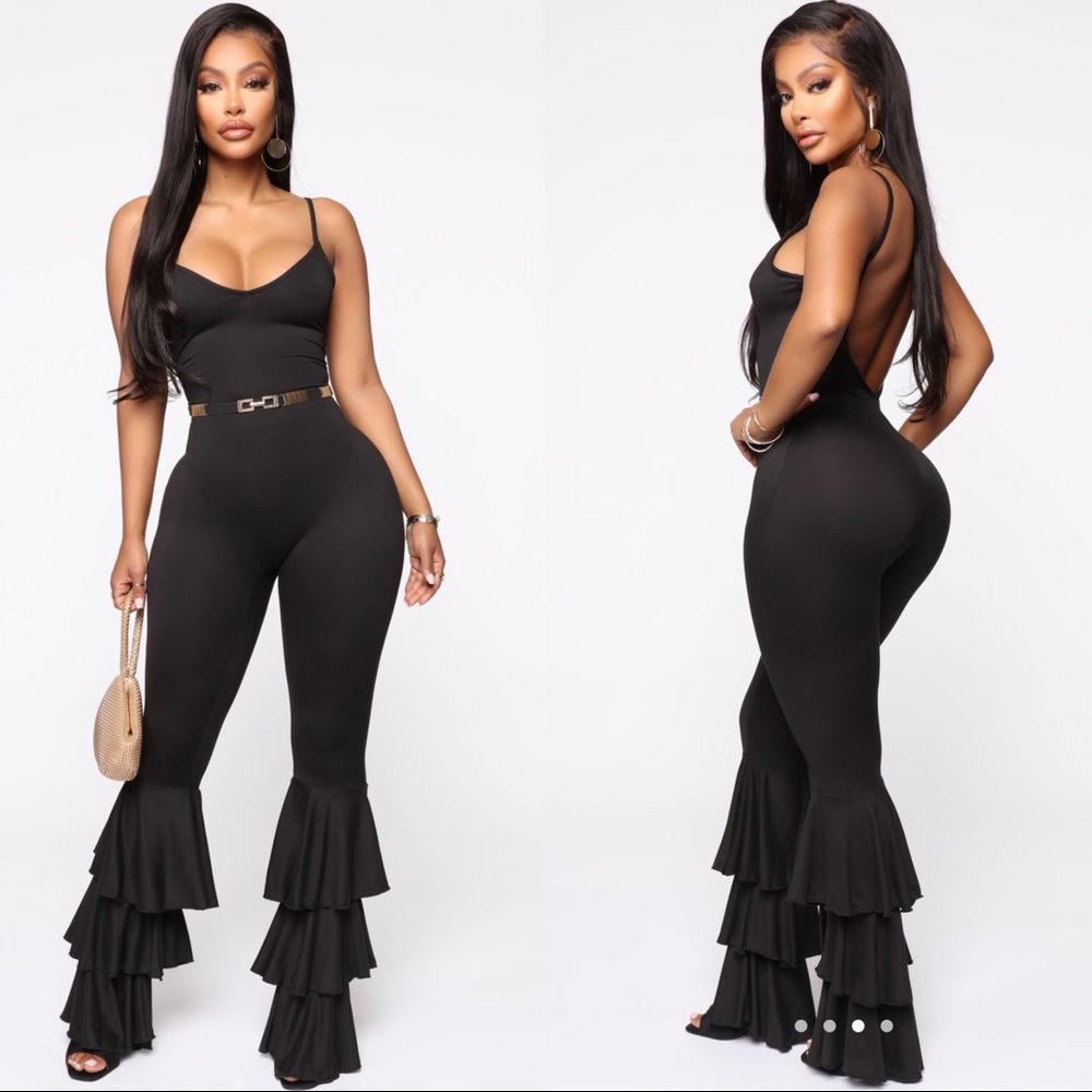 Super Sexy Ruffle Leg Jumpsuit, Size XS, Black